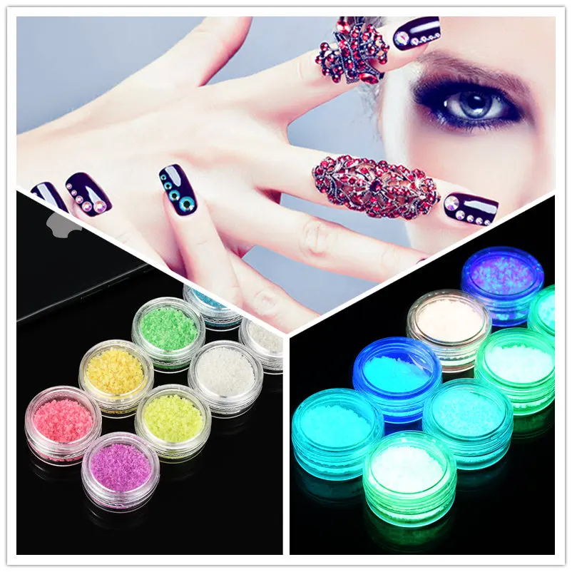 

1PC Nail Glitter Dust Sets Noctilucent Nail Art Glitter Holographic unhas paznokcie Dipping Powder Nails Pigment Night Luminous