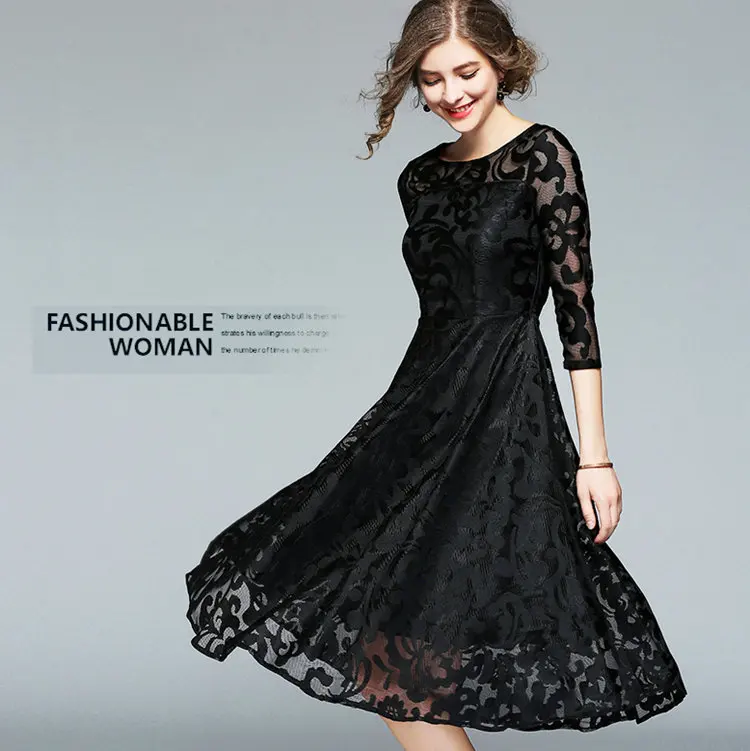 Autumn Lace Dress Casual Slim Fashion Women Dresses Hollow Out Large Size Dresses Women A-line Vintage Vestidos Mujer Robe Femme 2019 (7)