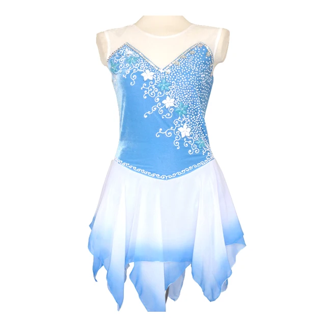 Cheap Customized Costume Ice Figure Skating Gymnastics Dress Competition Adult Child Girl Skirt Performance Sky Blue Gradient