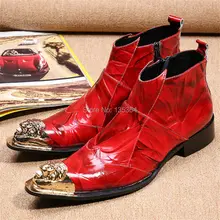 Fashion Red Zip Männer Wohnungen Eisen Spitz Stiefeletten echtes Leder Botas Hombre Cowboy Militärstiefel Kleid Schuhe Männer stiefel