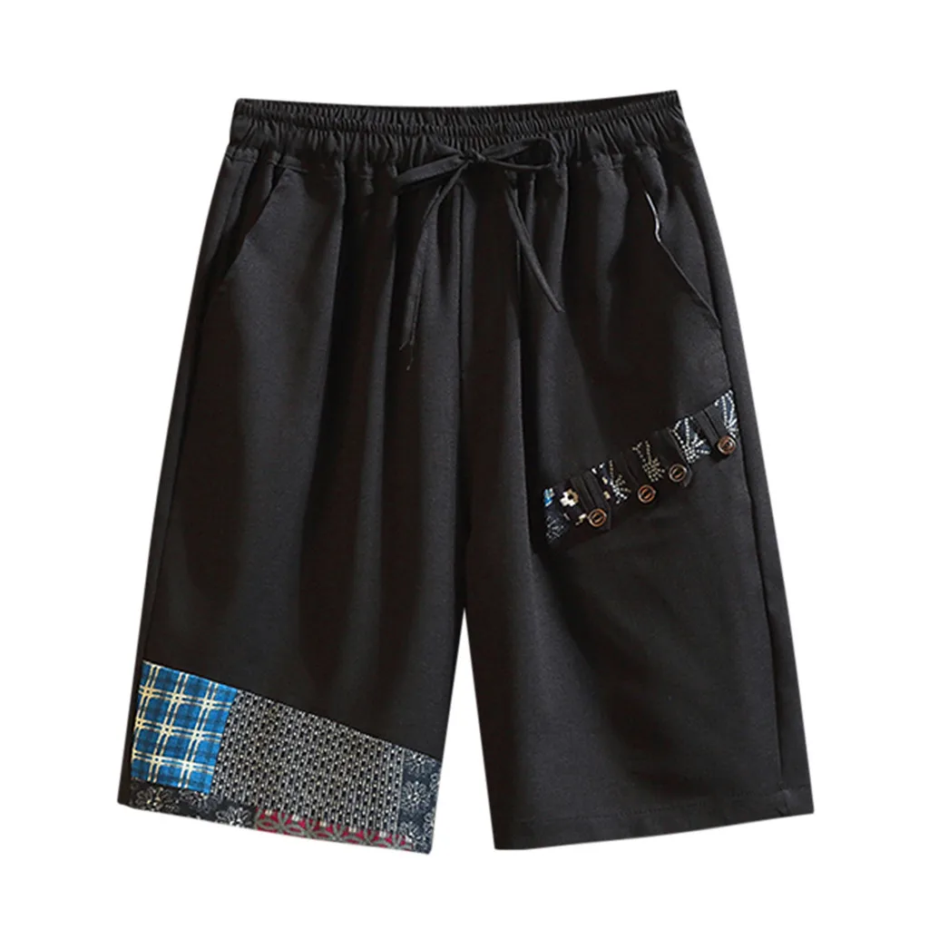 Мужские Свободные хлопчатобумажные шорты со шнуровкой и принтом, брюки со шнуровкой, эластичные свободные брюки с обычным принтом