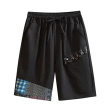 Мужские Свободные хлопчатобумажные шорты со шнуровкой и принтом, брюки со шнуровкой, эластичные свободные брюки с обычным принтом