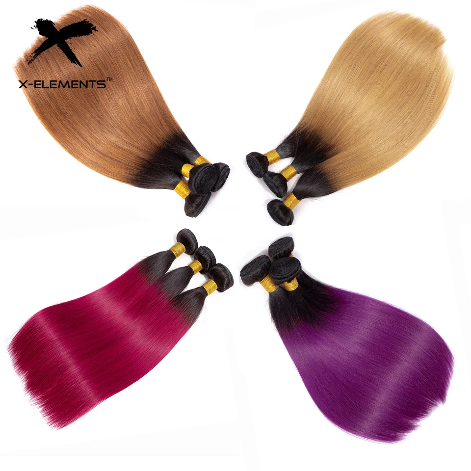 X-Elements Hair Ombre Peruvian Straight Hair Bundles Non Remy Ombre Hair Extensions 1 3 4 Pcs Two Tones Color Hair Weave Bundles (20)