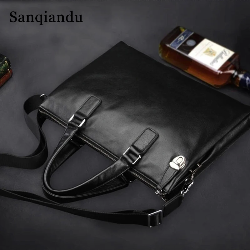 Sanqiandu Простой деловой мужской портфель сумка из натуральной кожи, сумка для ноутбука, повседневная мужская сумка, сумки на плечо, мужская сумка с замком