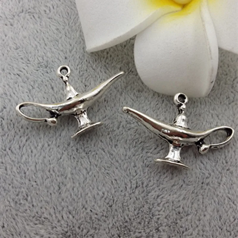 Hot selling 10 Pieces/Lot 19X30mm Antique silver tone Aladdin and His Wonderful Lamp Charms pendants charm jewelry making