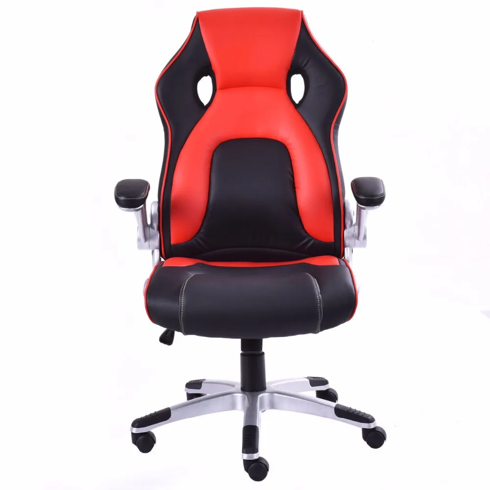 Goplus PU Leather Executive Racing Style Bucket Seat Office Desk Chair Task Modern Swivel Computer