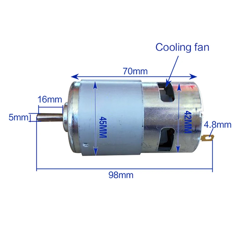 

795 DC Motor Large Torque High Power DC12V-24V Universal Motor Double Ball Bearing Mute High Speed Round Axis 60W silver metal