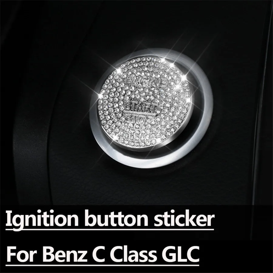 

Rhinestone Diamond Car Engine Start Stop Button Sticker Cover Set For Mercedes Benz C Class GLC C200l