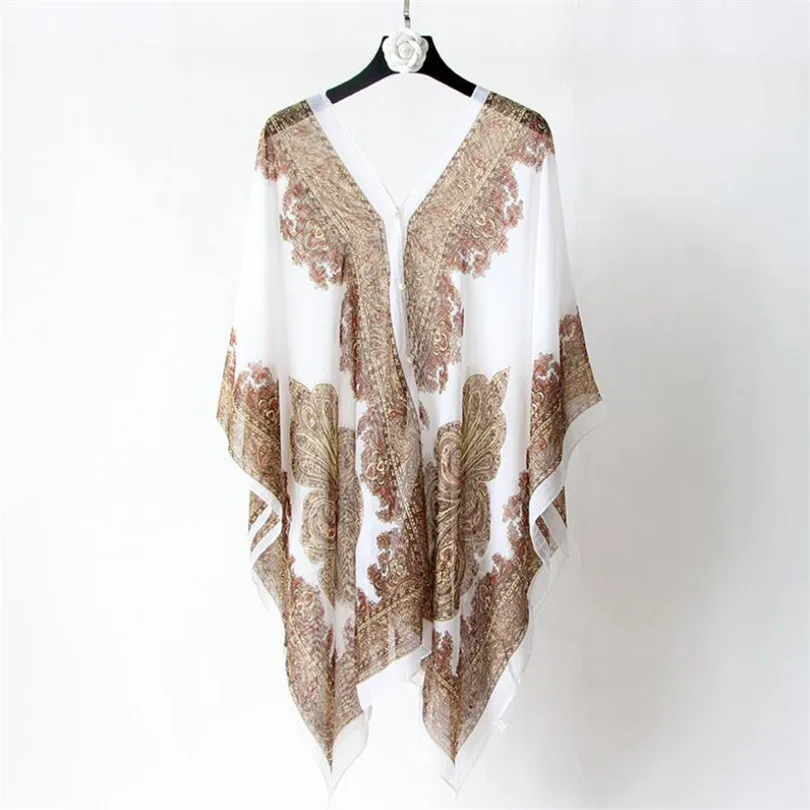 YRRETY винтажные женские блузки больших размеров, модная шифоновая блузка с принтом, топы, летняя Солнцезащитная рубашка, Повседневная Свободная Женская одежда - Цвет: J144 White