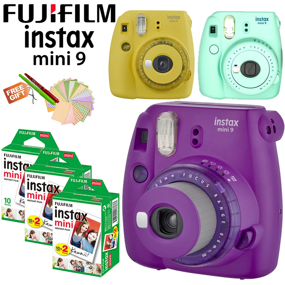 Fujifilm instax Mini 9 камера фиолетовый/розовый/желтый с 50 листов instax mini ФОТО/13 в 1 комплект аксессуаров чехол сумка