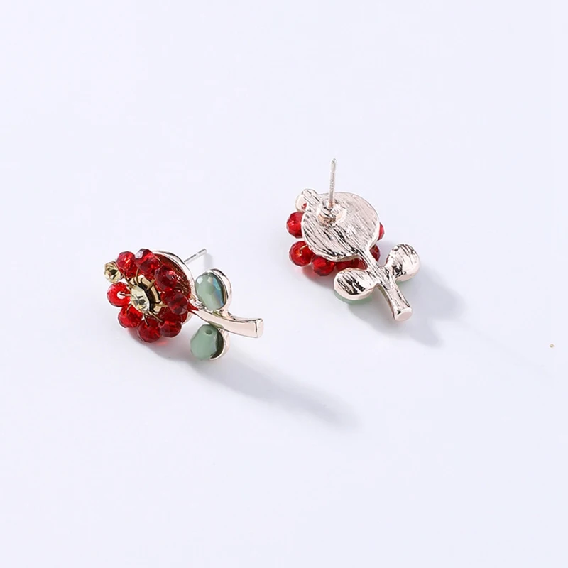 New Korean Sweet Flower Colorful Petal Earring Small Crystal Simulated Pearl Stud Earrings for Woman Girl Gift Handmade Brinco (7)