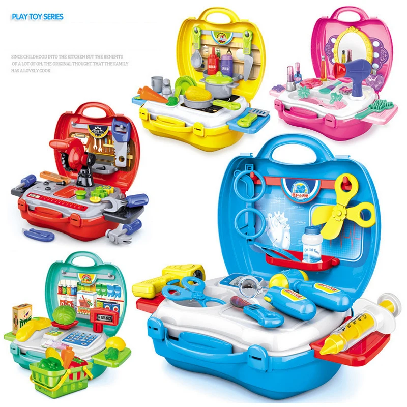 

22 Types 1 Pcs Pretend Play Toy Children Simulation Kitchen Cooking Tableware Suitcase Doctor Plastic Toy Gift For Children