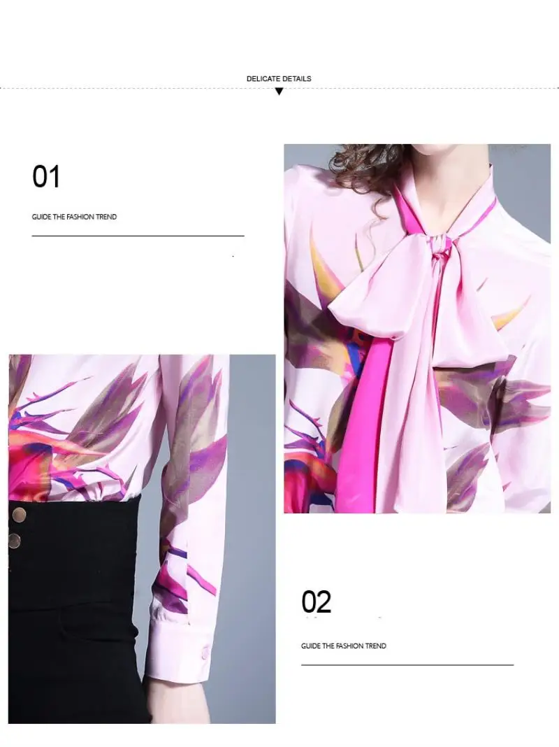 Vestidos Spring Women Blouse 2018 Runway Fashion Print Flowers Bow Plplin Long Sleeve Work Wear Lapel Collar Shirts