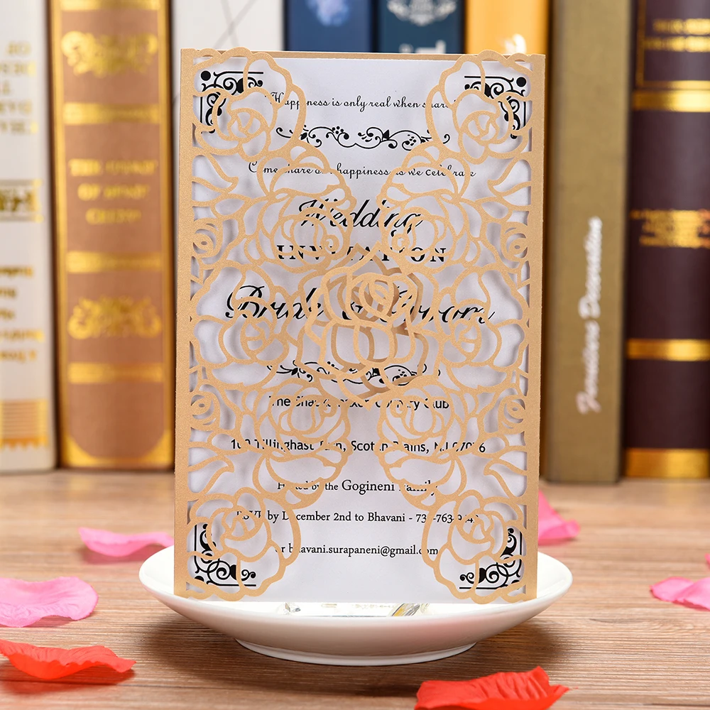  100PCS Flowers Laser Cut Lace Flora Wedding Invitation Cards for Bridal Shower Engagement Birthday  - 33045006204