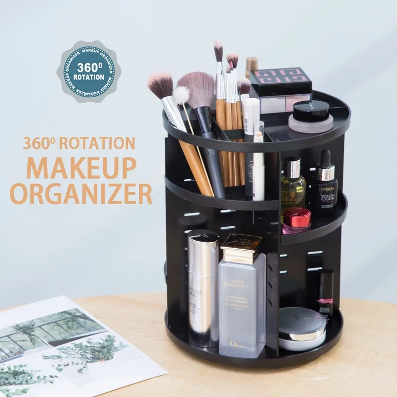 

Makeup Cosmetic Storage Box 360-Degree Rotating Makeup Organizer Box Multi-Function Brush Holder Jewelry Organizer Case