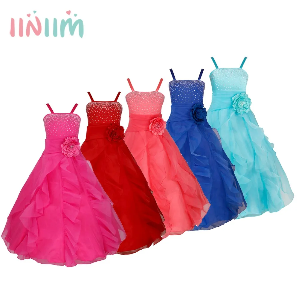

Flower Girls Dress Spaghetti Shoulder Straps Elegant Wedding Vestidos Kids Children's Princess Costume Birthday Party Dress