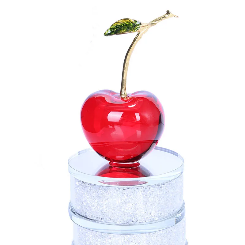 

H&D Crystal Fruit Red Cherry Shape Figurine Ornament With Rhinestones Base Home Wedding Decor Birthday Christmas Gifts