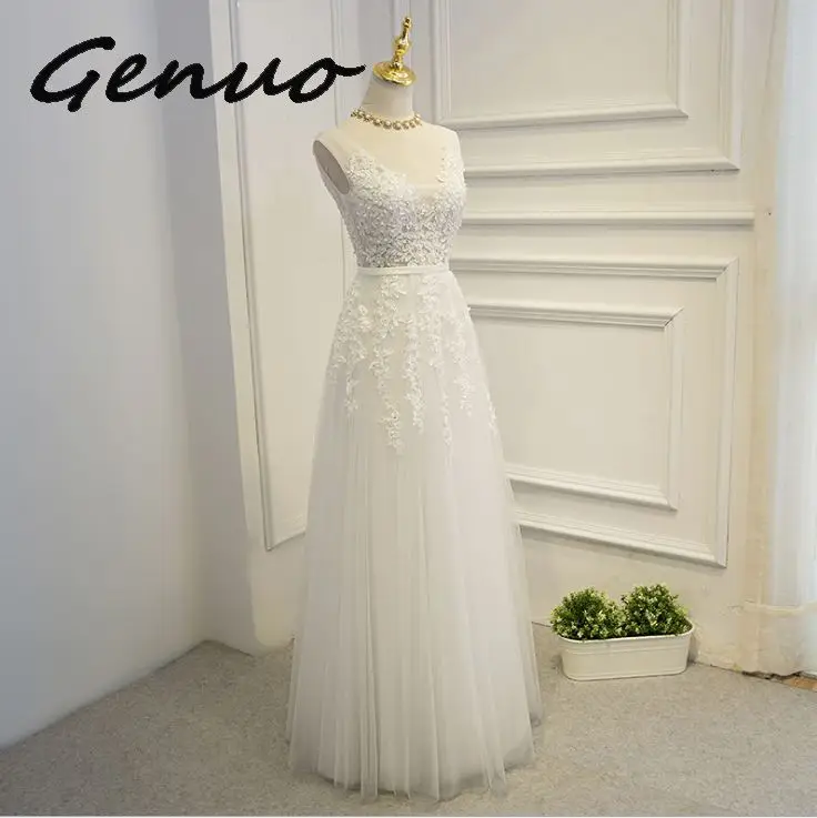Genuo Новое сексуальное платье с v-образным вырезом Robe De Soiree Высокое качество Серый Тюль с аппликацией платья настоящая фотография vestido de festa - Цвет: Белый