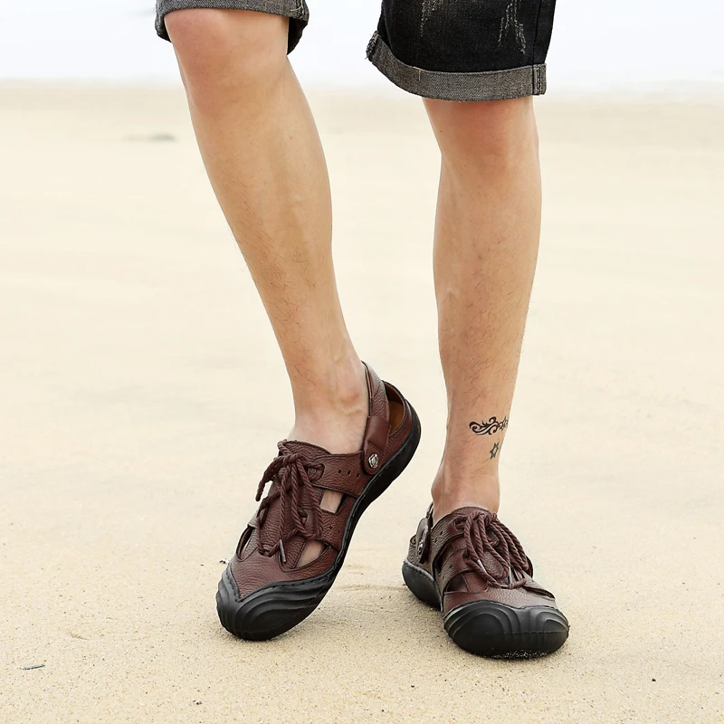 Летние кожаные мужские сандалии мужская обувь для взрослых повседневная классическая пляжная мужская обувь