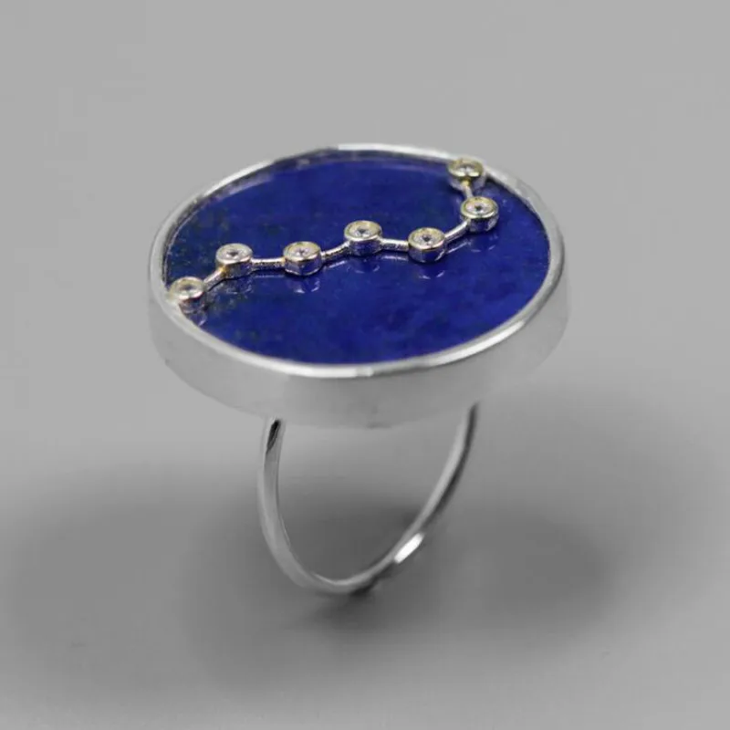 

JINSE Real 925 Sterling Silver Natural Blue Lapis Handmade Fine Jewelry Queen of Night The Big Dipper Rings For Women
