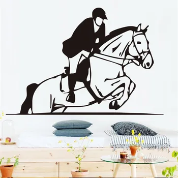 

Horse Jumping Show Rider Jockey Sport Silhouette Wall Sticker Living Room Art Stencil Vinyl Removable Wall Decals Home Decor