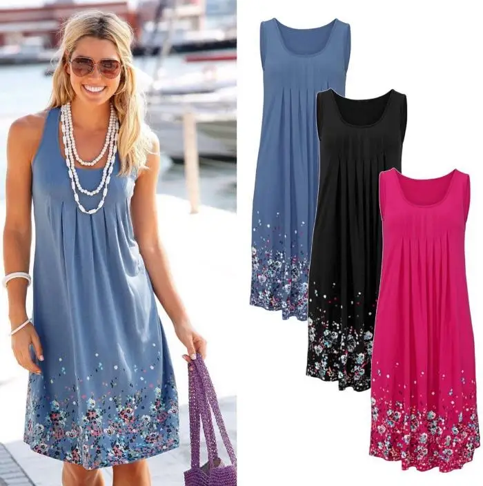 

5XL Print Women Dresses 2018 Sleeveless Summer Ladies Casual Black Plus Size Loose Dress Boho Beach Dress Vestidos De Fiesta