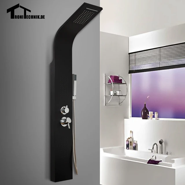 J 1set Shower Panel Curved Bathroom Black Waterfall Body Jets Hand J 1set Shower Panel Curved Bathroom Black Waterfall Body Jets Hand Held Mage System Faucet