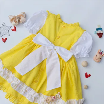 

Spanish retro style baby summer cotton princess dress girls short-sleeved yellow birthday party dress for kids baby girls