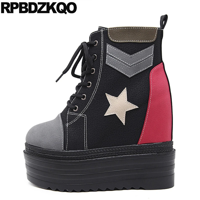 Stiefeletten Runde Cm Up Schwarzes Kappe Frauen Schwarz Wasserdicht Versteckte Keil Booties Höhe Zunehmende Lace Fetisch Japanischen 14 2016 Muffin wXPq0BUR