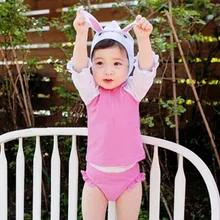 Детский купальник с защитой от солнца, детские пляжные шорты, купальные костюмы для девочек, полосатая блузка с рисунком кролика из мультфильма