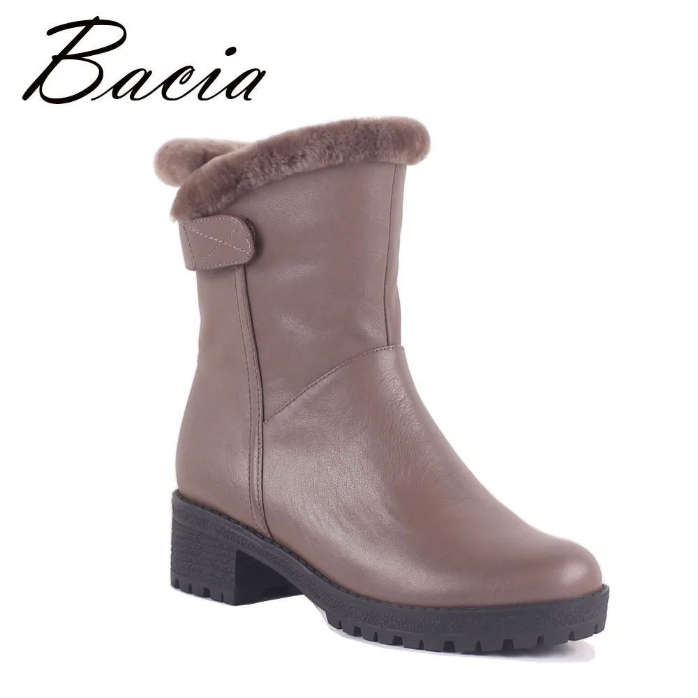 

Bacia 2017 Winter Boots Thick Heel Calf Boots Ladies Short boot women's Genuine Leather Boots Wool Fur Shoes Size 35-41 MC017