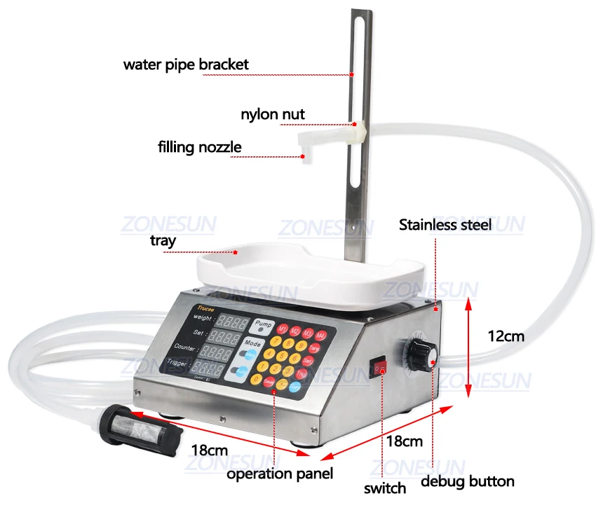 ZONESUN 110 V-220 V 10-3000ml полуавтоматическая бутылка для напитков, минеральной воды, молока, напитков, наполнителя жидкого веса, Гравитационный насос, парфюм, взвешивающая упаковочная машина