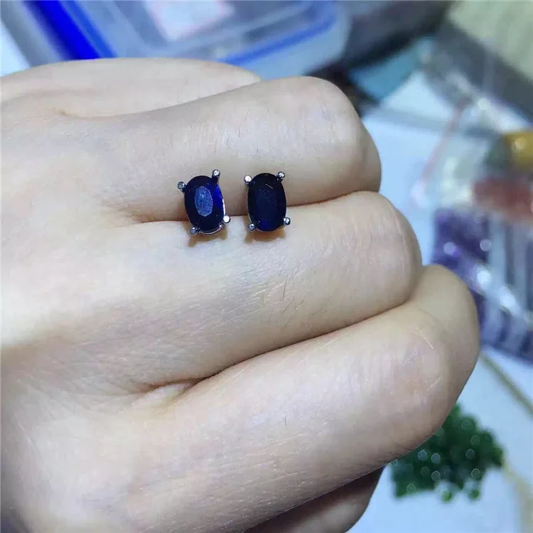 7mm X 5mm  OVAL NATURAL BLUE SAPPHIRE STUDS  IN STERLING SILVER over 2ctw 