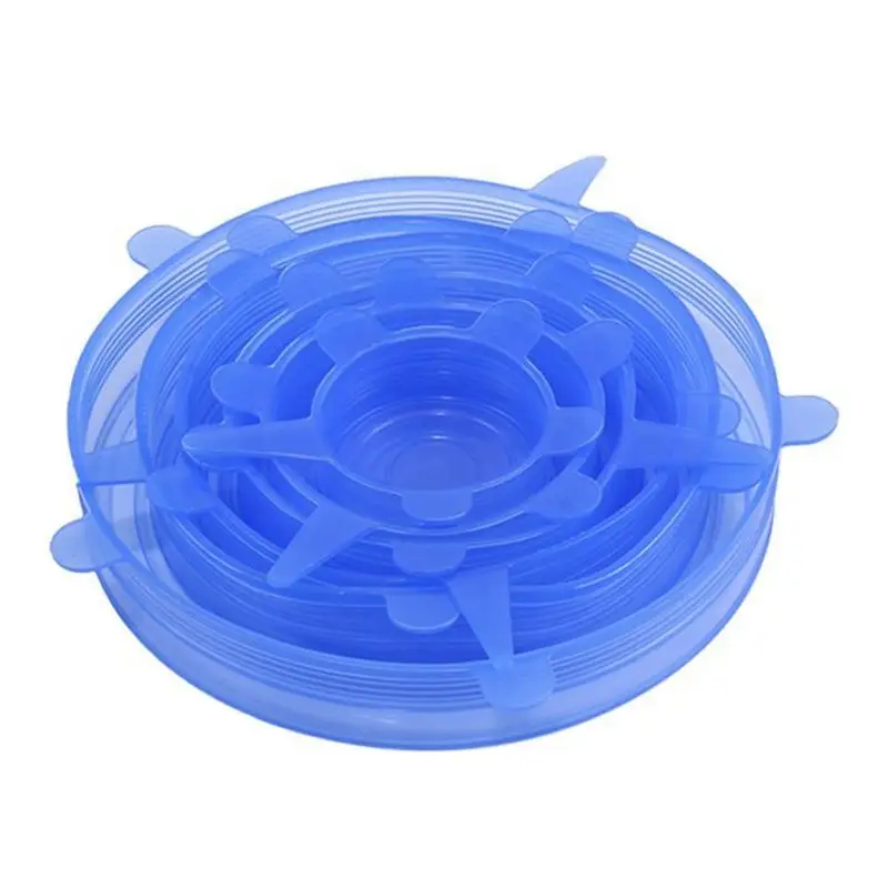 Лучшие силиконовые Эластичные крышки 6 упаковок разного размера растягивающиеся пищевые крышки для чашек, горшков, банок, мисок, посуды, кружек, банок - Цвет: Blue