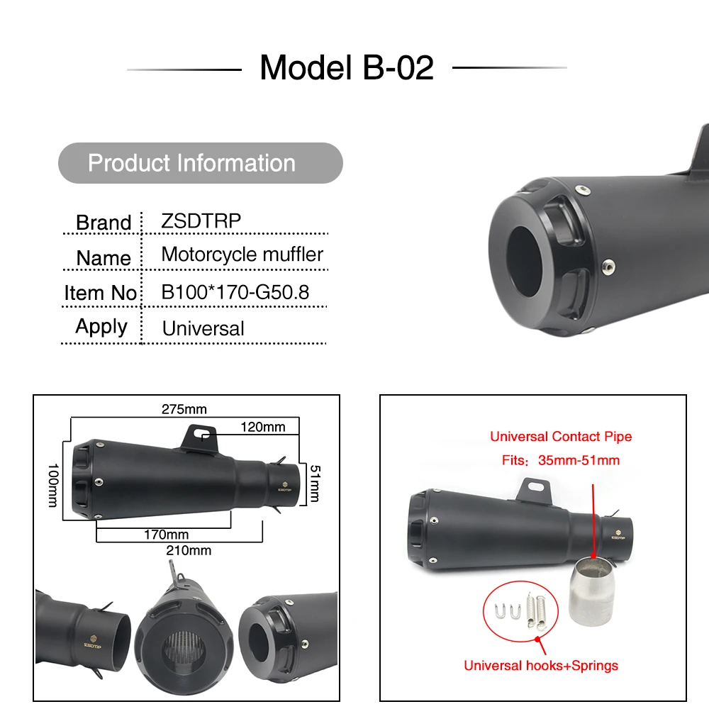 ZSDTRP motocicleta Universal deslizamiento de acero inoxidable-silenciador de Escape de escapar con DB asesino para la mayoría de la motocicleta con etiqueta
