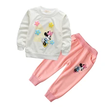 Весенне-осенняя одежда для маленьких девочек футболка с длинными рукавами и штаны с Минни хлопковые костюмы из 2 предметов комплекты детской одежды спортивные костюмы для малышей