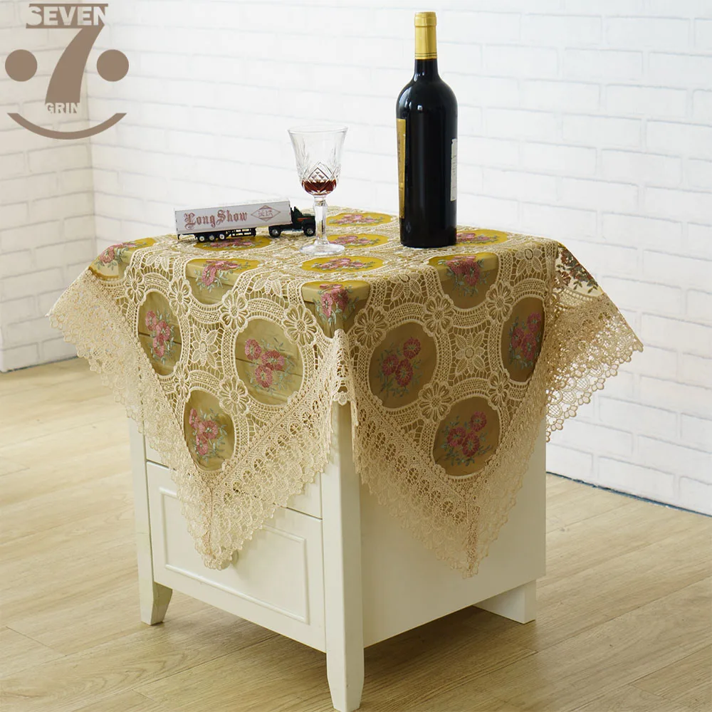 

85x85cm Square Creative Coffee Color Organza Embroidered Floral Tablecloth