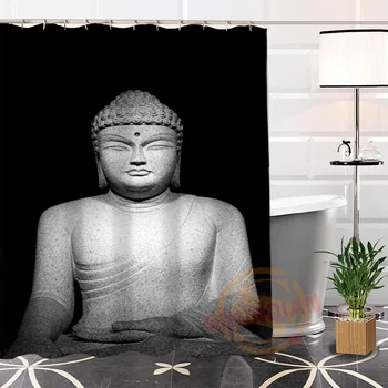 

ShunQian Custom Buddha New arrival Polyester Fabric Modern Shower Curtain bathroom With Hook Waterproof Bath Curtain Gift