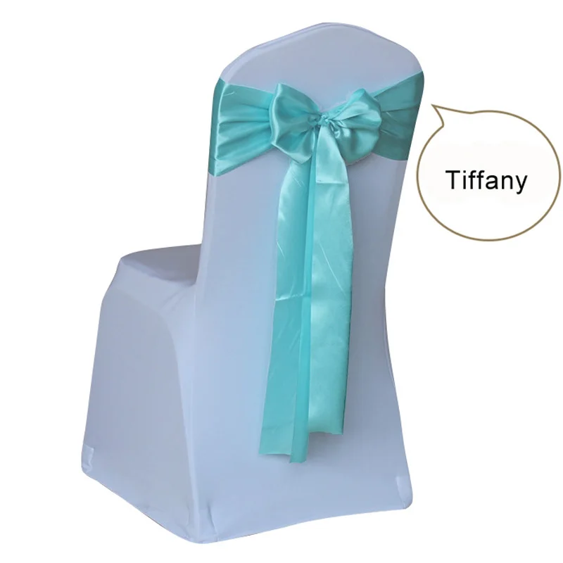 Tiffany Дешевые 50 шт./лот, Красный/Золотой/синий, 14 цветов, свадебные чехлы на стулья, атласная ткань, галстук-бабочка, лента, резинка-украшение, вечерние принадлежности для отелей - Цвет: Tiffany