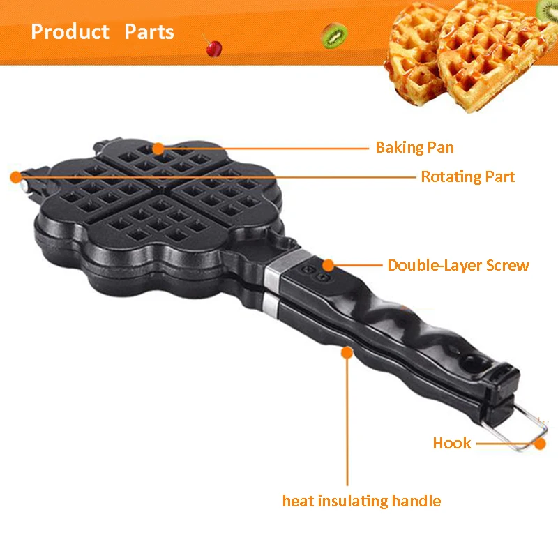 Waffle Maker, Non-Stick Waffle Cake Cookie Mold Waffle Bakeware Gas DIY Waffle Maker Mould Tray With Handle Stovetop Biolomix (1)