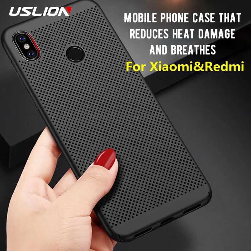 

USLION Phone Case For Xiaomi 9 8 SE 6 6X Hollow Heat Dissipation Hard PC Back Cover For Redmi 5 5A 6A 6 Pro Note 5 6 7 Pro Cases