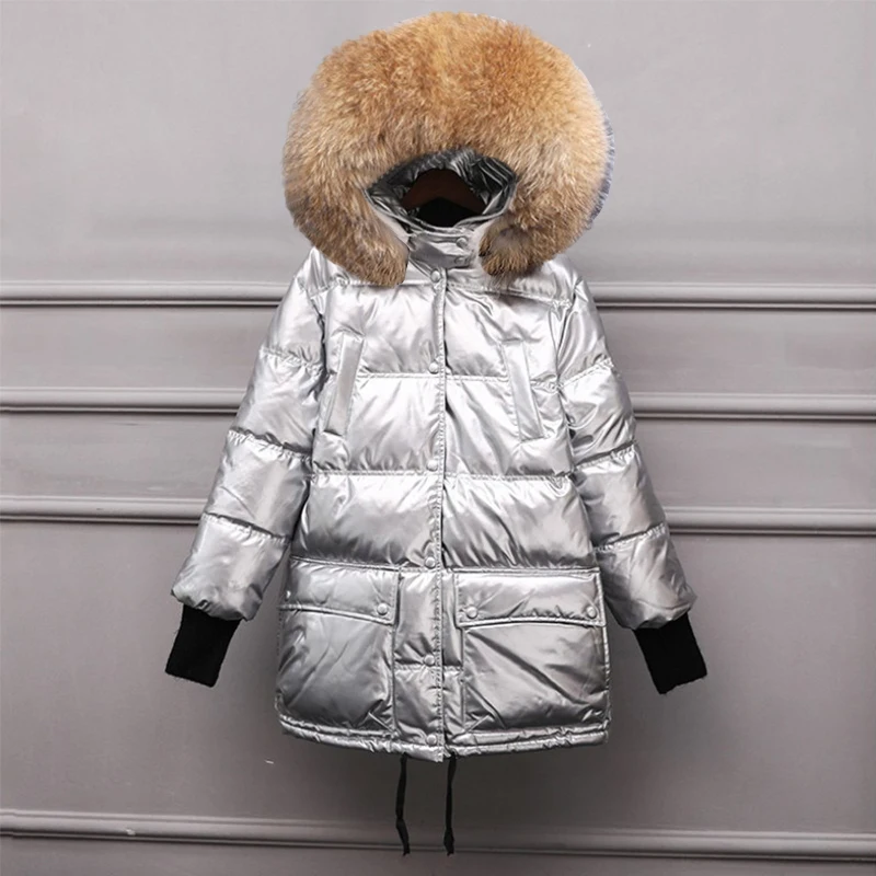 

2019 New Winter Fur Coat Fox Fur Women Warm Fur Coat Thick Jacket Parka Real Fox Fur Collar Hooded Female waterproof Outwear