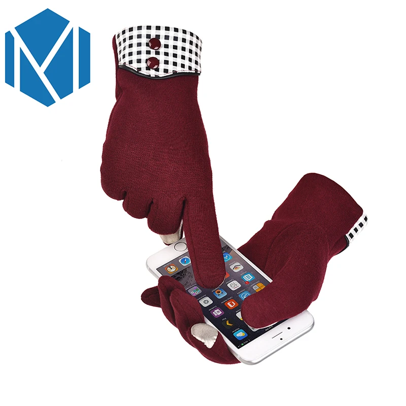 

2019 Women Touch Screen Gloves Pu Black and White Grid Gloves Winter Warm Mittens Soft Smartphone Wrist Gloves For Mobile Phone