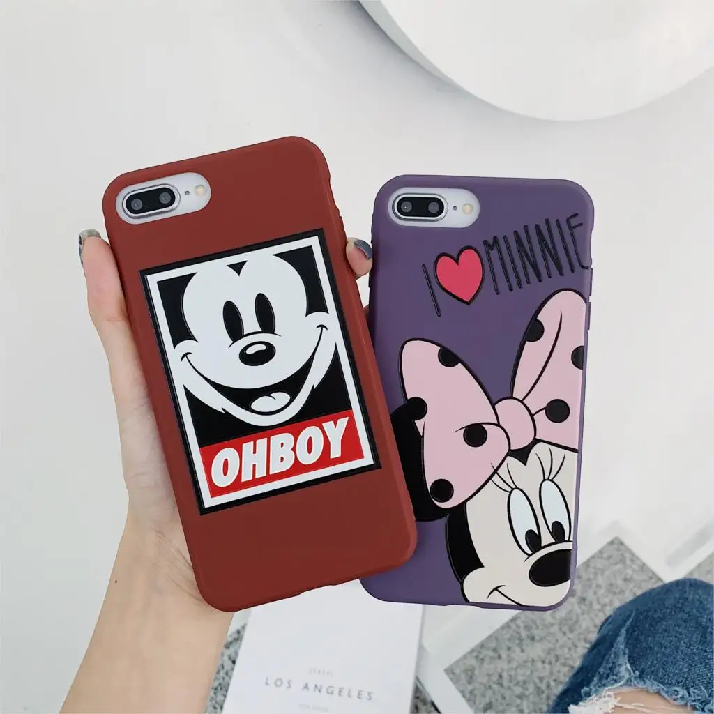 

3D Relief Candy Couples Funda Minnie Mickey Cartoon Phone Case for iphone X XR XS Max 6 6S 7 8 Plus 10 Cover Soft Silicone Capa