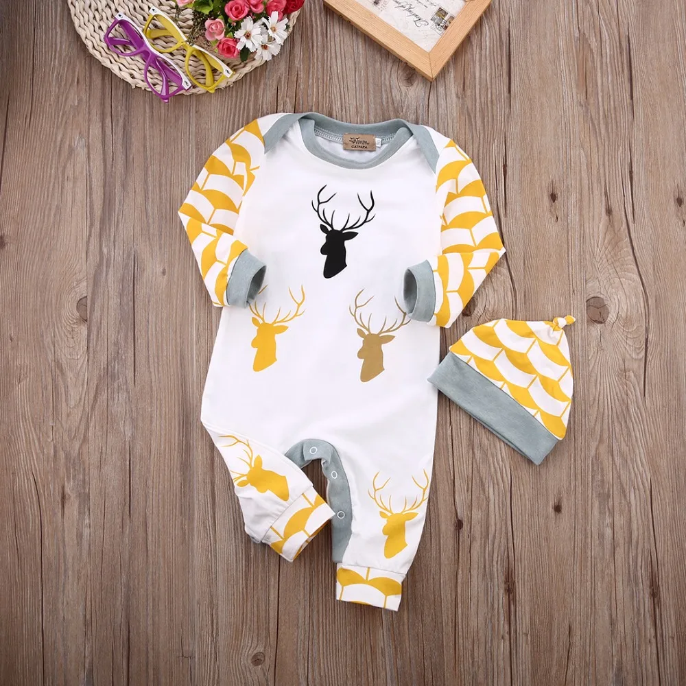 2017Autumn Winter Cute Reindeer Boys Overalls One Piece Long Sleeve