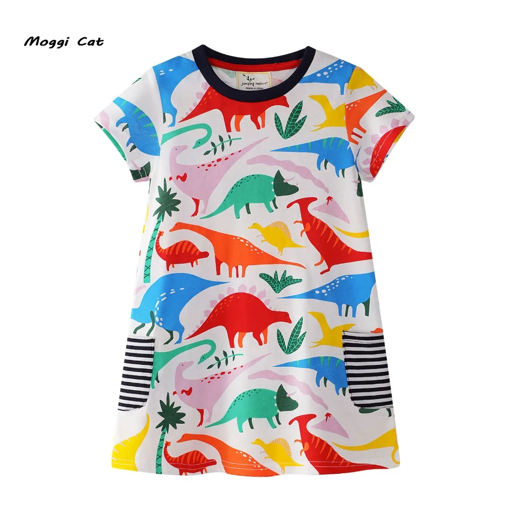 Moggi Cat 2019 Dresses for girls Kids cotton Baby Girls clothing Short sleeve Party Dress Children Summer Dinosaur Print Dresses (2)