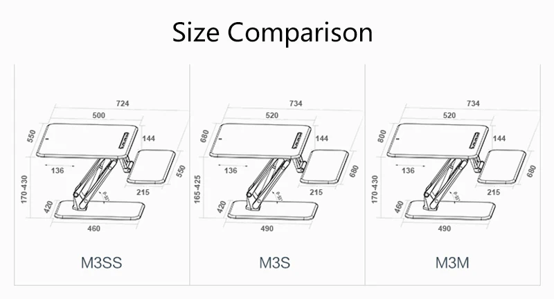 Loctek M3SS Настольный стояк, легко регулируемый по высоте компьютерный стол для ноутбука со складным держателем для клавиатуры 55X50 см