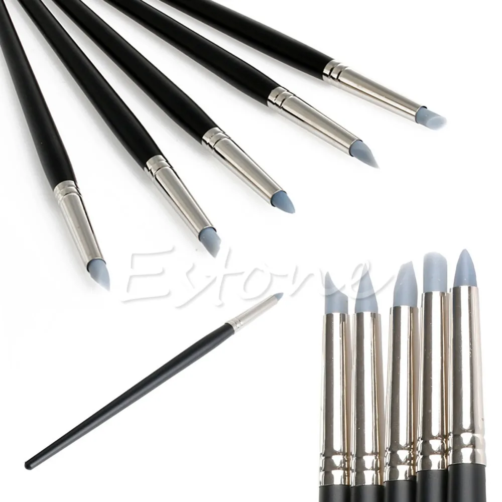 5Pcs Silicone Rubber Shaper Polymer Sculpting Fimo Model Tool Clay Brushes NEW