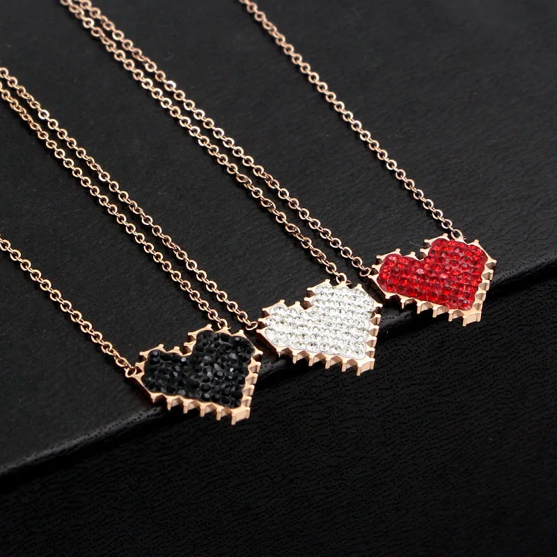 

New Design Unique Gear Shape Mosaic All Inlaid Zircon Heart Pendant Necklace Rose Gold Titanium Steel Top Quality Jewelry