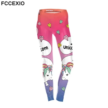 

FCCEXIO New High Quality Women High Waist Workout Legging Cute Pink Unicorn Printed Fashion Leggings Fitness Woman Slim Pants